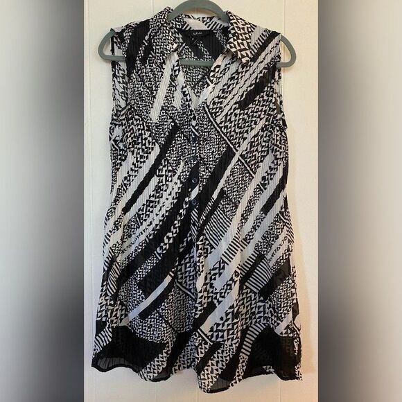Alfani Blouse Womens 12 Sleeveless Geometric Button Front Top Work Office Casual - Picture 1 of 5